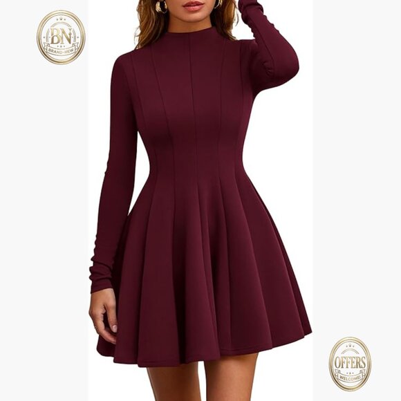 Long Sleeve Fit & Flare Mini Dress with Ruffle Hemline Zipper Closure